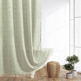 72-inch Farmhouse Cotton Linen Blend Shower Curtain with Boho Tassels (Color: Green)