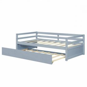 Twin/Twin Dorm Style Trundle Daybed Platform Bed Frame in (Color: Grey)